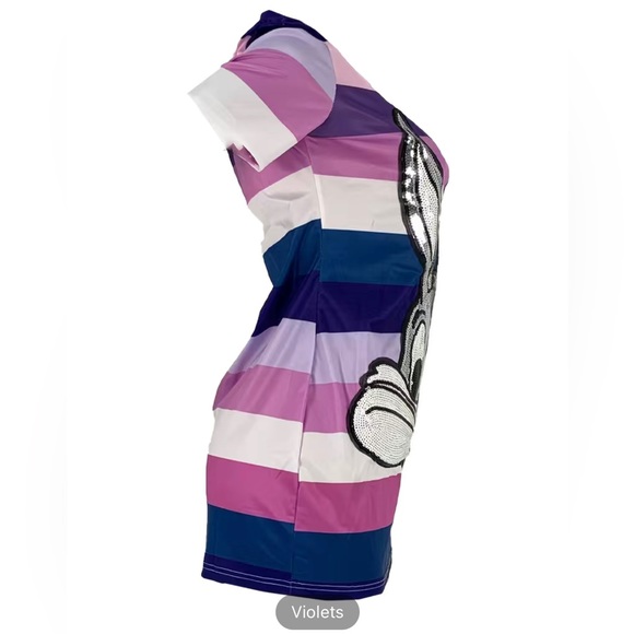 Sequined Bugs Bunny Purple Dress Bodycon Crew Neck Short Sleeve Dress - Picture 3 of 4